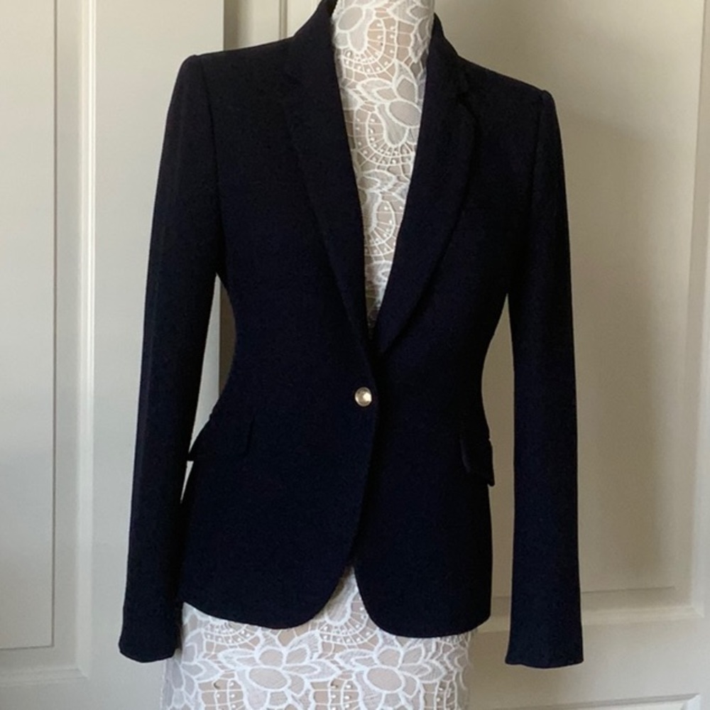 Zara Blue Textured Knit Single Button Blazer Sz L